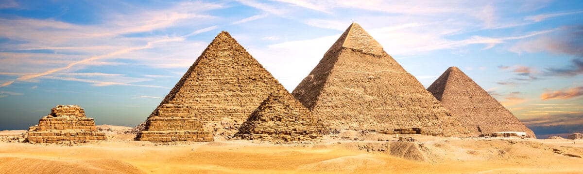 The Pyramid of Egypt complex in the sands of Giza desert, Africa